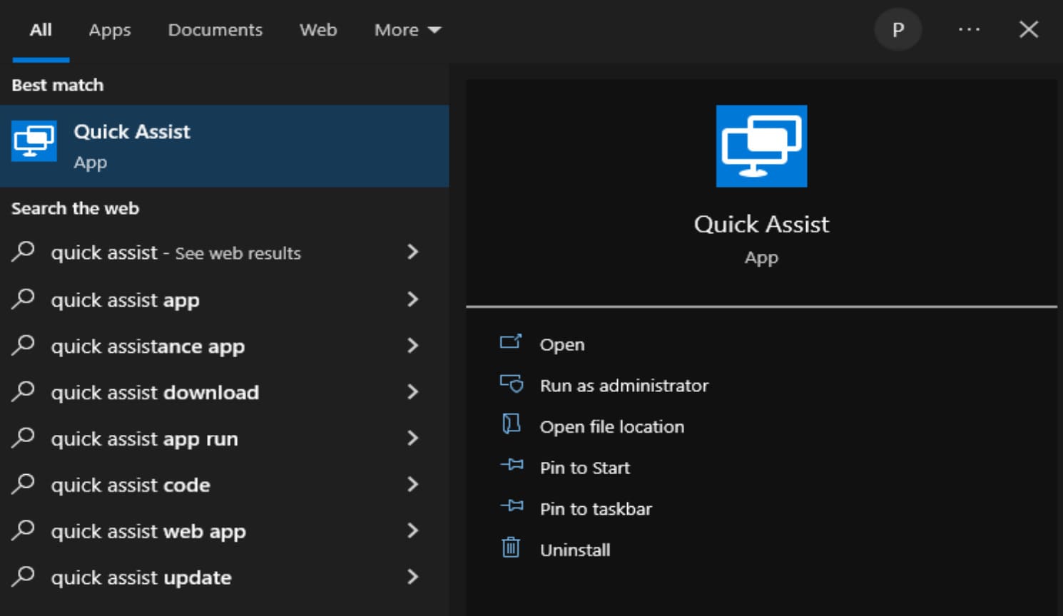 Windows Quick Assist app Windows Quick Assist for screen sharing