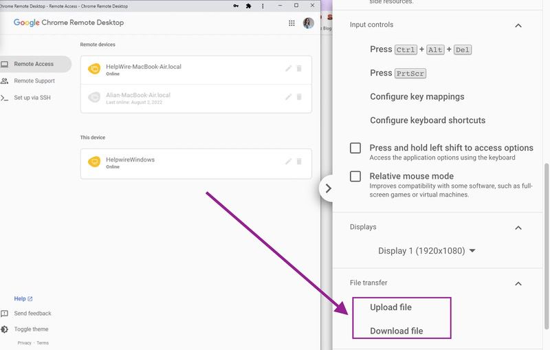 Chrome Remote Desktop file transfer