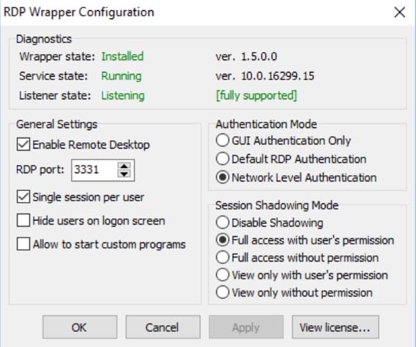 rdp wrapper configuration