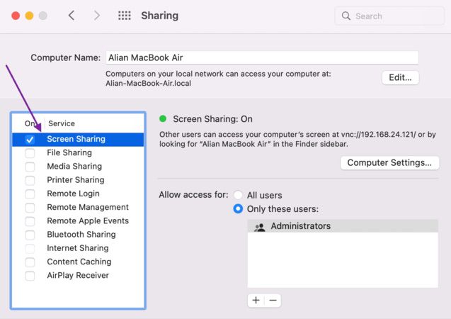 Screen sharing on Mac