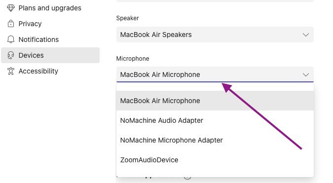 Choose the correct microphone on MS Teams