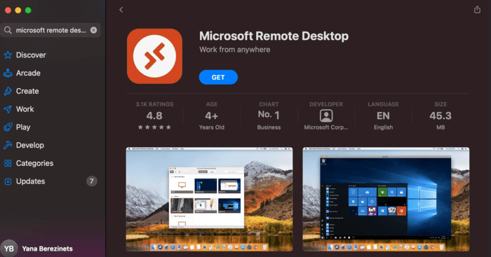 Search for Microsoft Remote Desktop on the App Store and tap Get to start the download