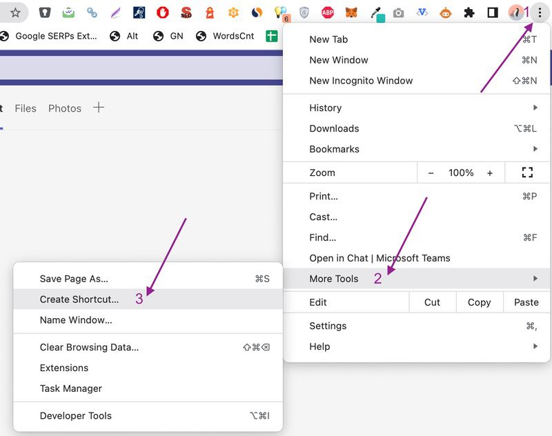 Microsoft Teams dans le navigateur Chrome