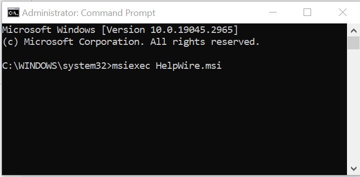 For example, to install HelpWire you need to type msiexec HelpWire.msi