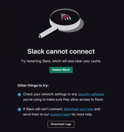 Solve connectivity problems in Slack