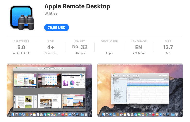 At the time of this article’s publication, the price for Apple Remote Desktop app is USD 79,99