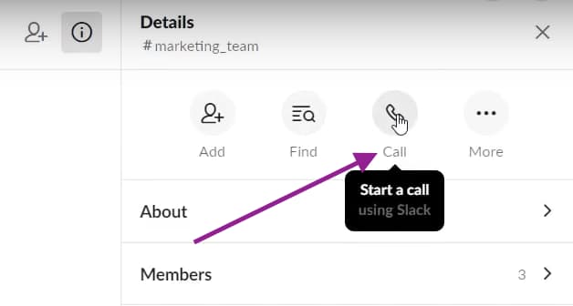 Starting a call in Slack