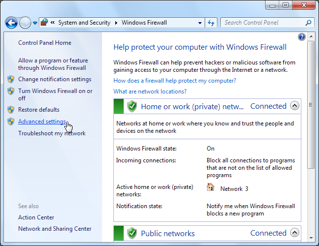 Firewall settings on Windows
