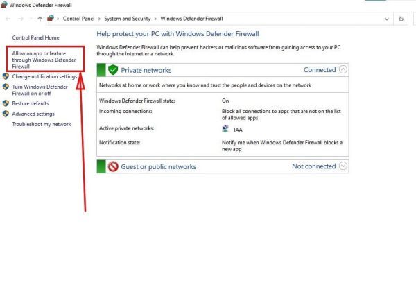 Consenti alle app di comunicare tramite Windows Defender Firewall