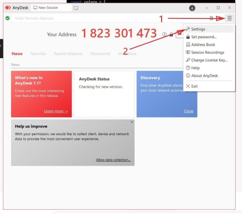 Come aprire la scheda delle impostazioni di AnyDesk