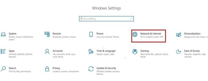 Open Network & internet settings