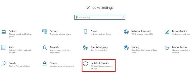 Open Windows update and security settings