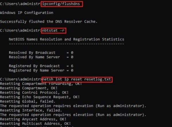 Remove the contents of the DNS cache Reset TCP/IP Settings