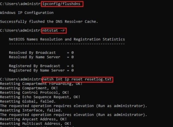 Remova o conteúdo do cache DNS Redefinir configurações TCPIP