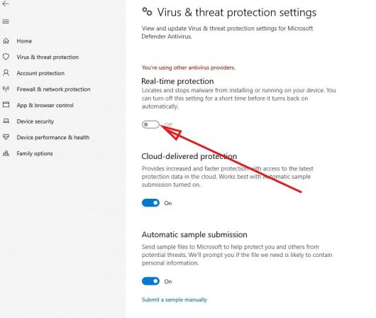 Turn off the Real-time protection