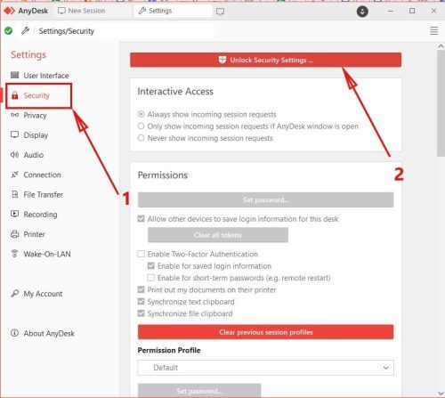 Desbloquear la configuración de seguridad de AnyDesk