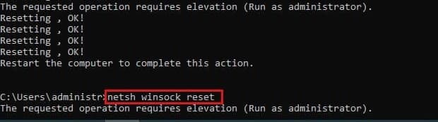 reset the network protocol stack