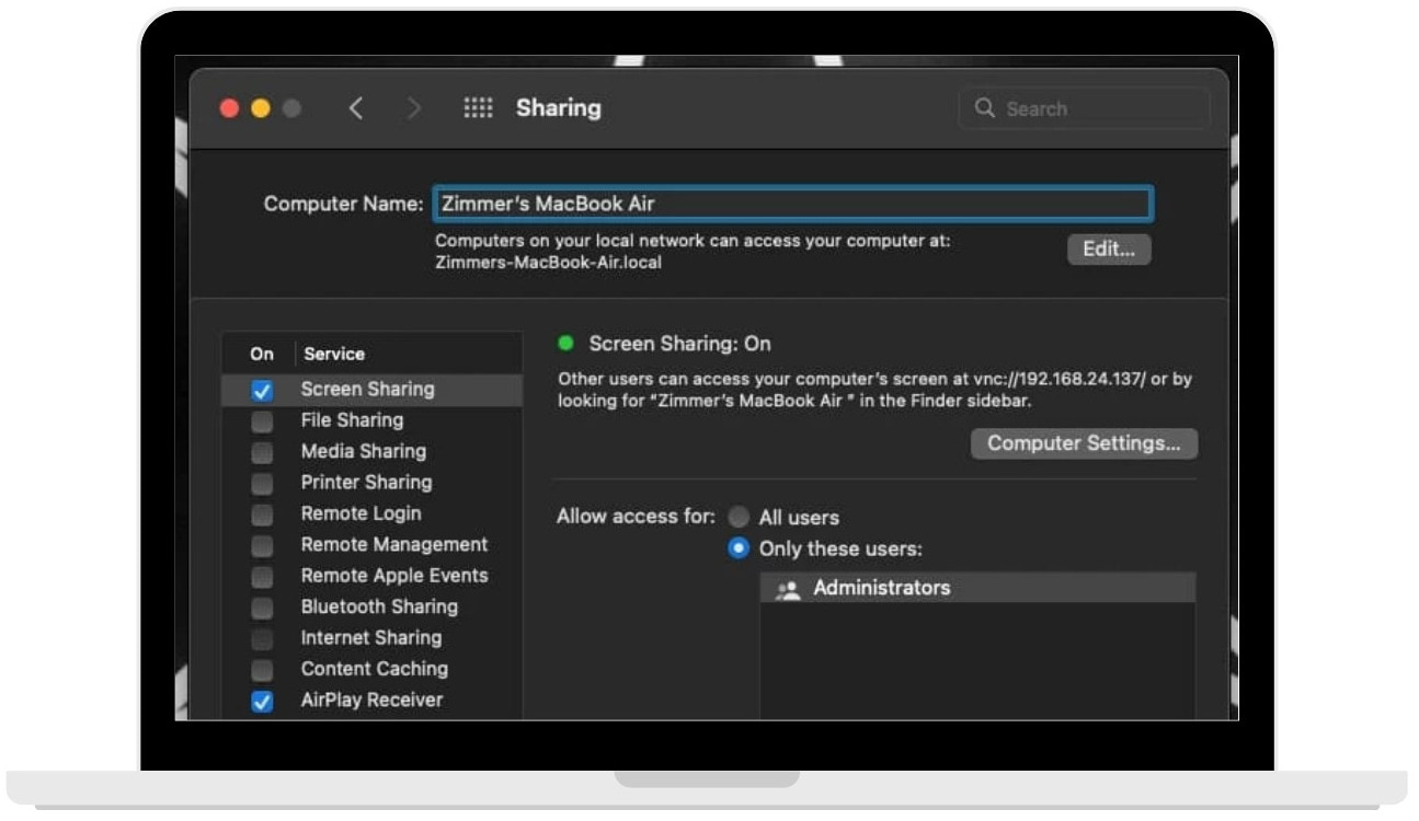 Built-in Mac screen-sharing Built-in Mac screen-sharing