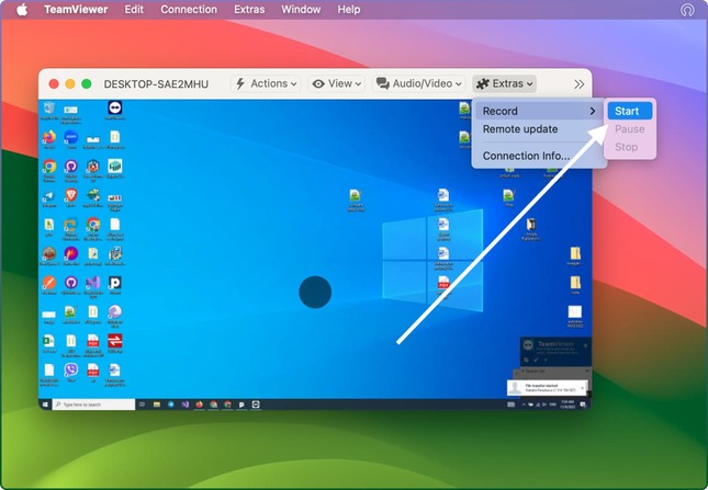 Start screen recording with TeamViewer on Mac