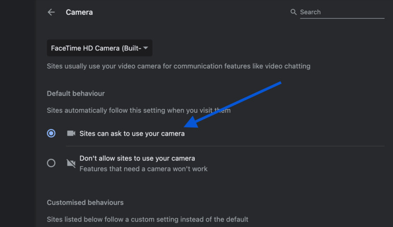  Zoom camera settings on Chrome