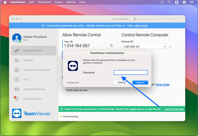 Enter TeamViewer password