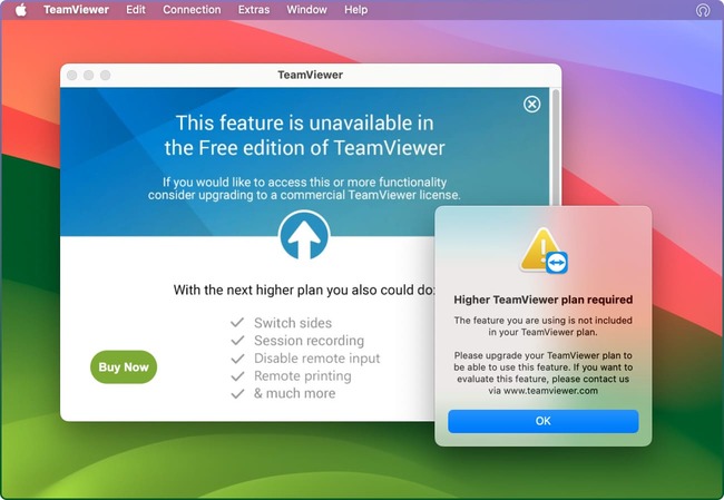 limitations of the TeamViewer free version 