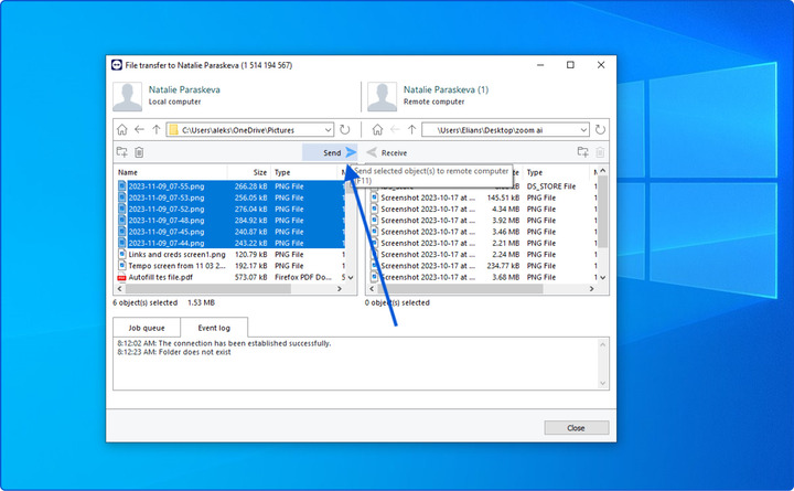 Initiate file transfer from your local computer to a remote one with TeamViewer 