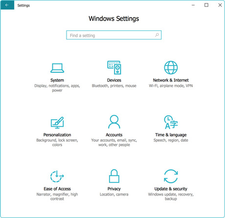 Windows settings interface 