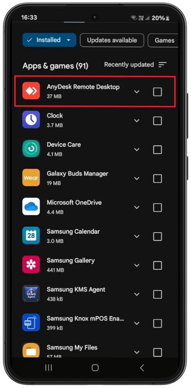 Stop AnyDesk access from Android