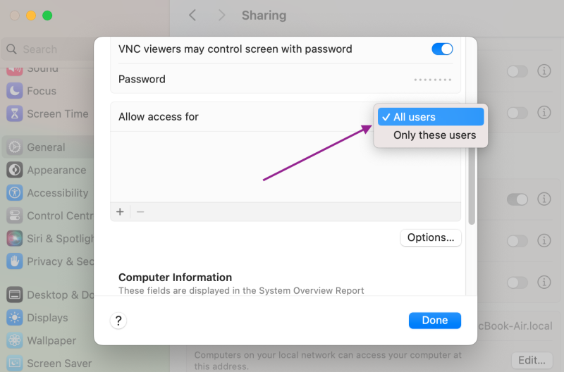 Remote Management for Mac remote access