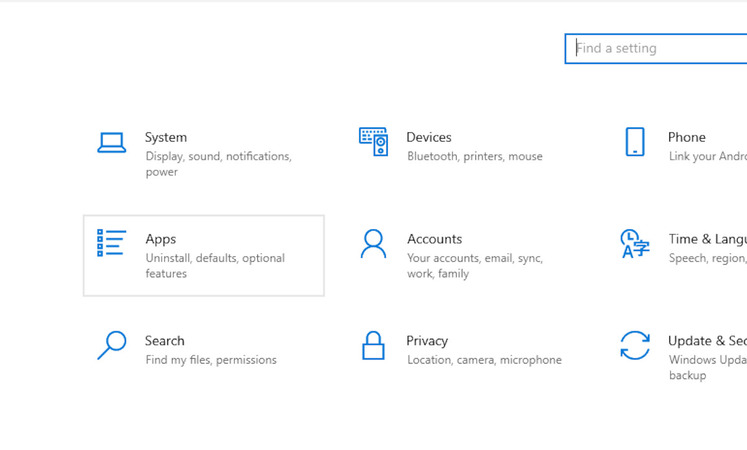 The Apps button highlighted in Windows Settings