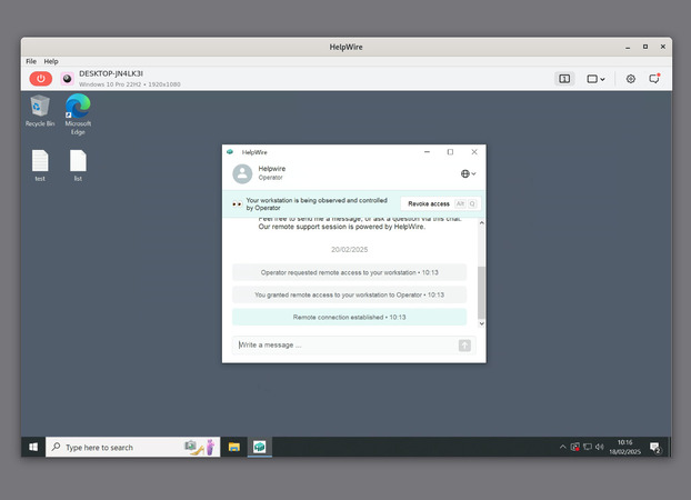 A Windows desktop being accessed through HelpWire