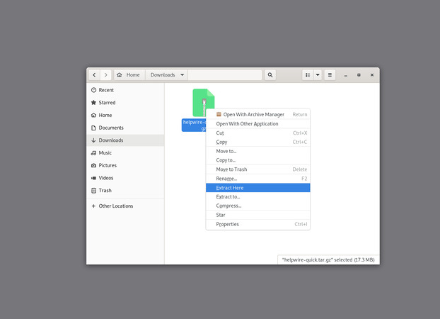 The archive being extracted in the Nautilus file manager