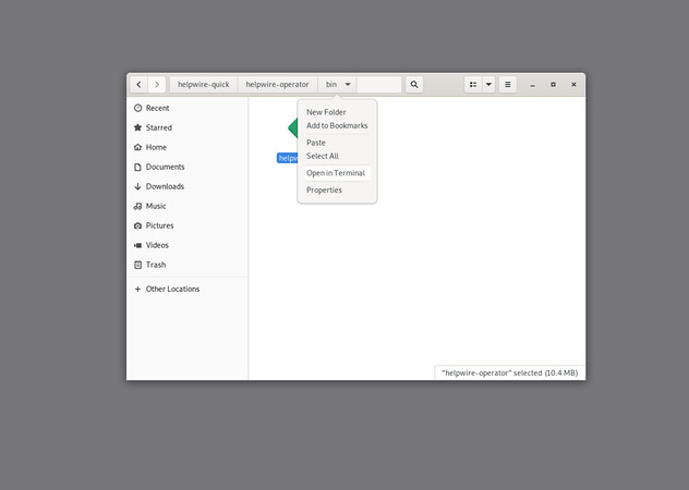 The folder being opened in terminal to run the executable through Bash