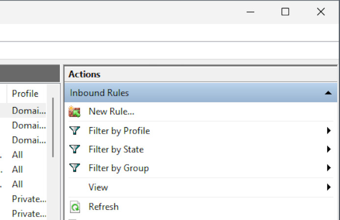 Actions are located on the right side of the window