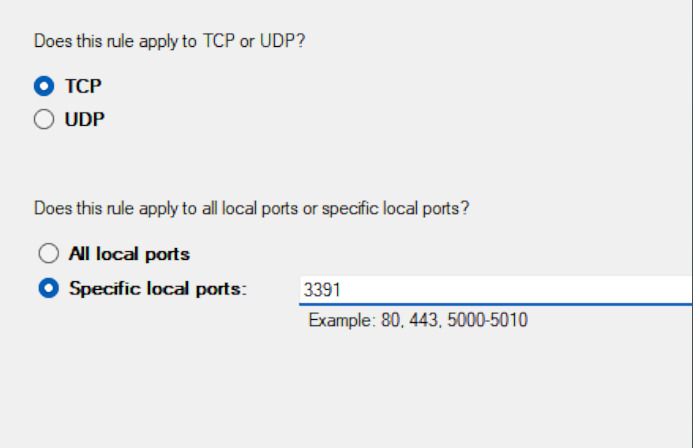 Connection type and port number