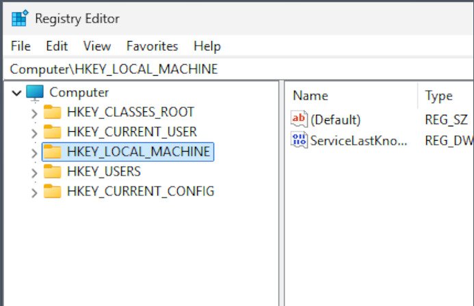 HKLM: is highlighted