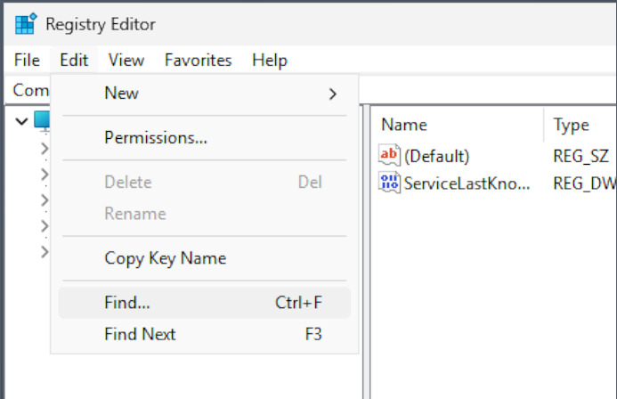 Opening "Find..." in regedit