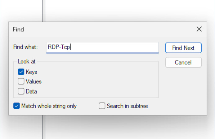 Search criteria in regedit