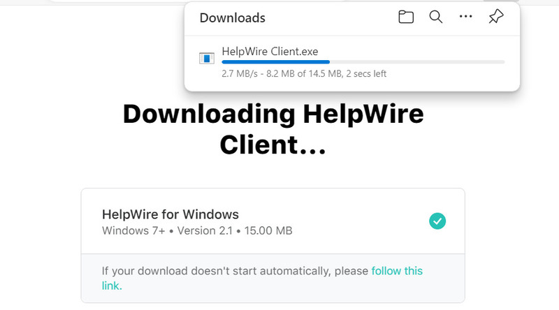 Téléchargement de HelpWire sur l’ordinateur hôte