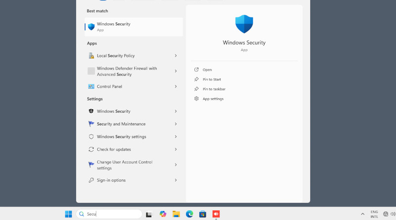 Recherche de Sécurité Windows
