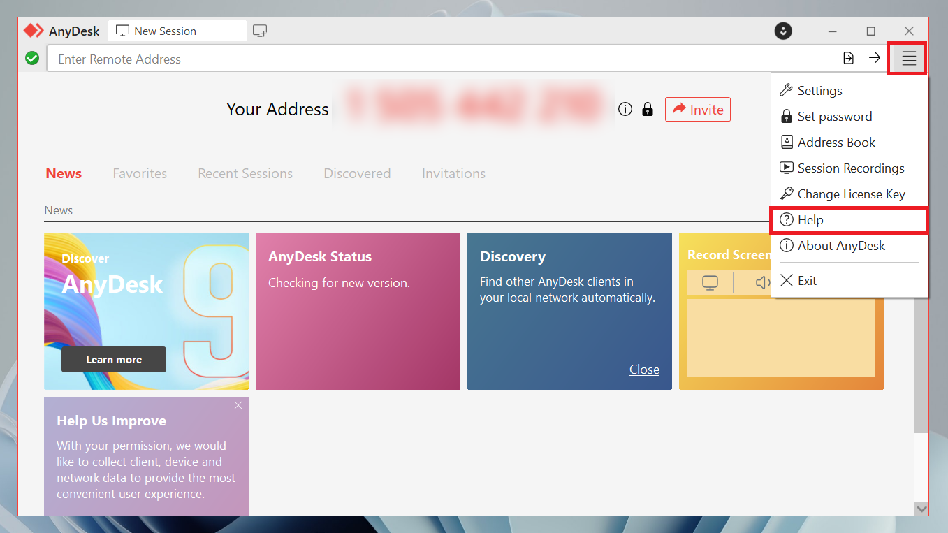 AnyDesk main menu