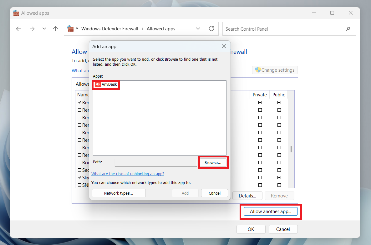Allow AnyDesk as an exception