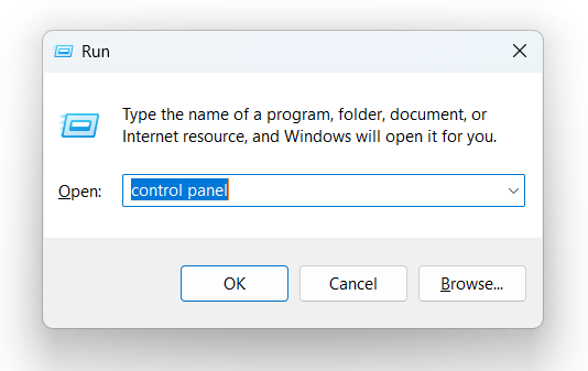 Open control panel via dialog box