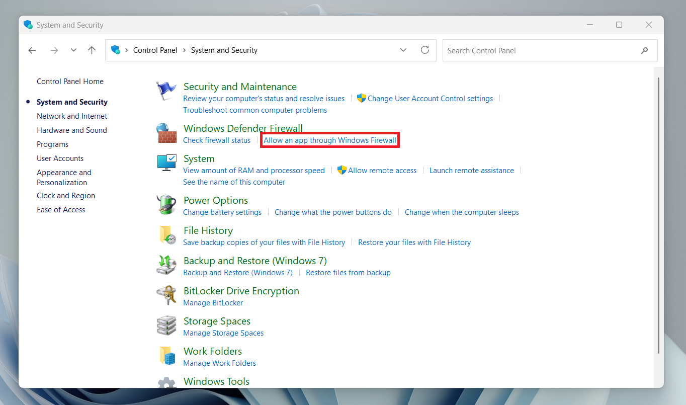 Choose allow app through Windows