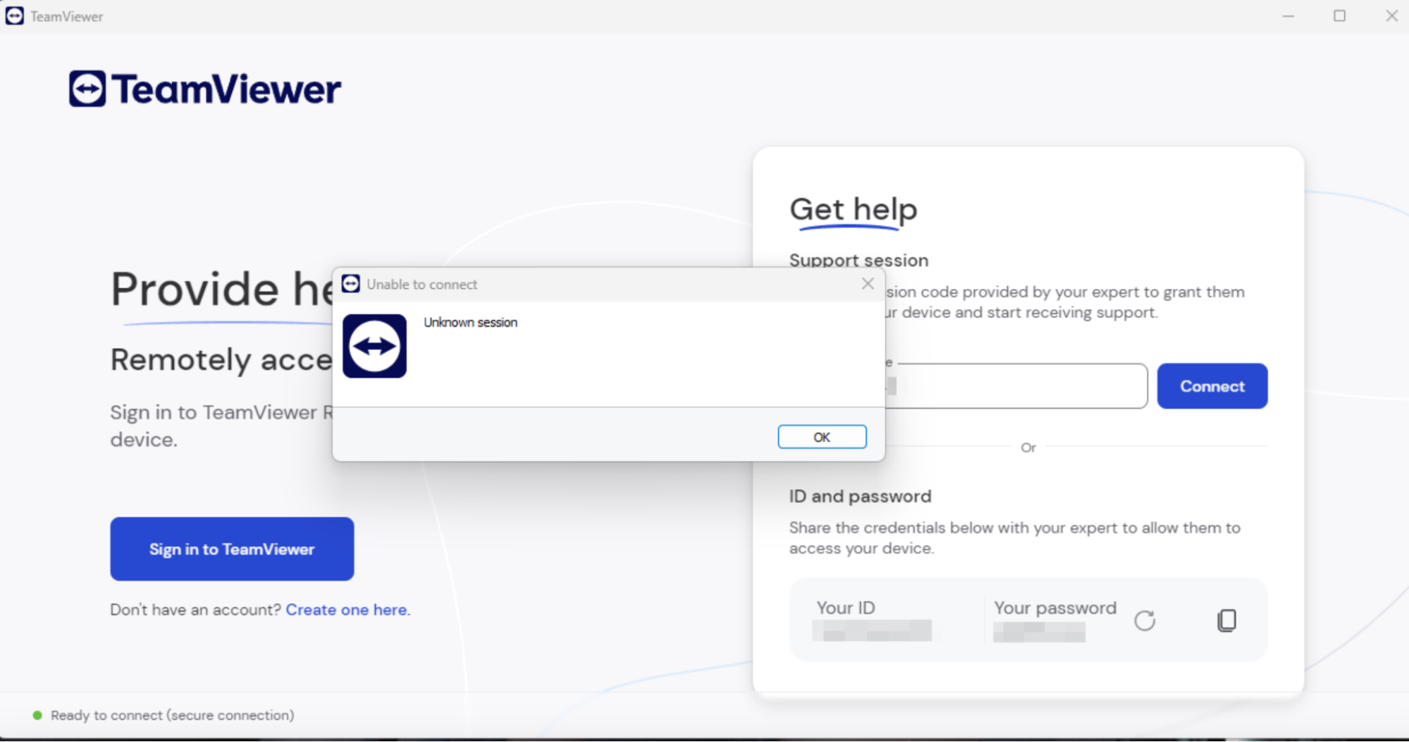 "Unknown Session" Error TeamViewer "Unknown Session" Error in TeamViewer