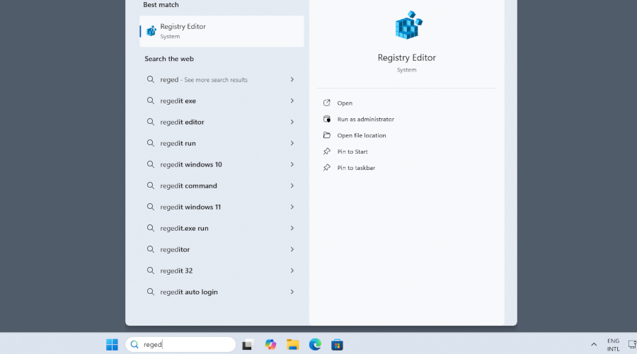The Registry Editor in search results