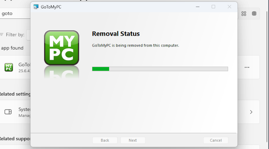 GoToMyPC removal in progress