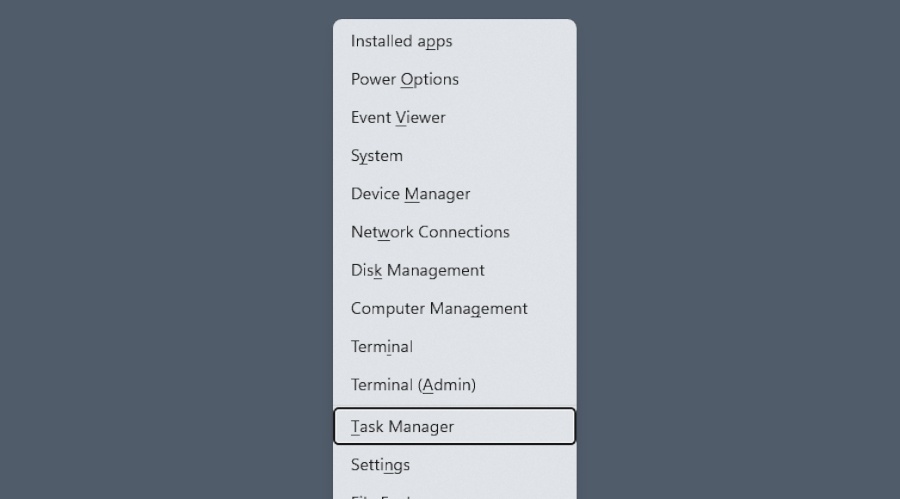 taskmgr.exe in the Win+X menu
