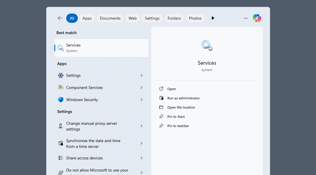 Opening Services via the Menu Bar